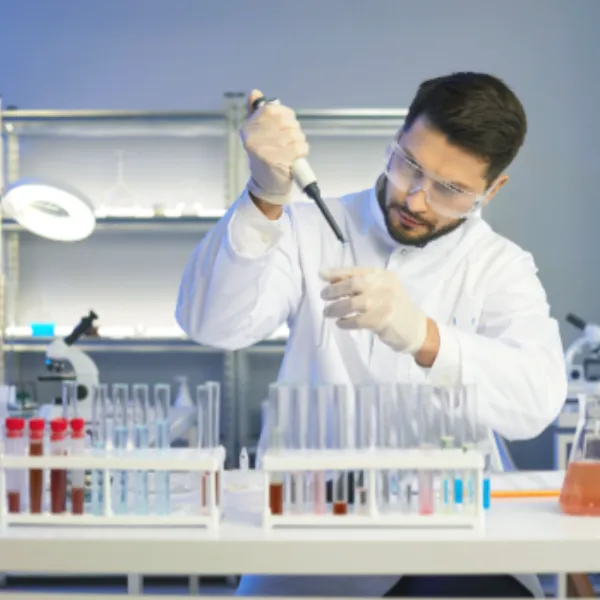 A man experiments with krill in the laboratory